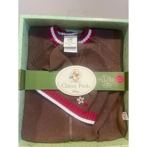 Classic Winnie the Pooh Sweater‎ Hat Baby First Christmas NEW 0-3 Mts NOS